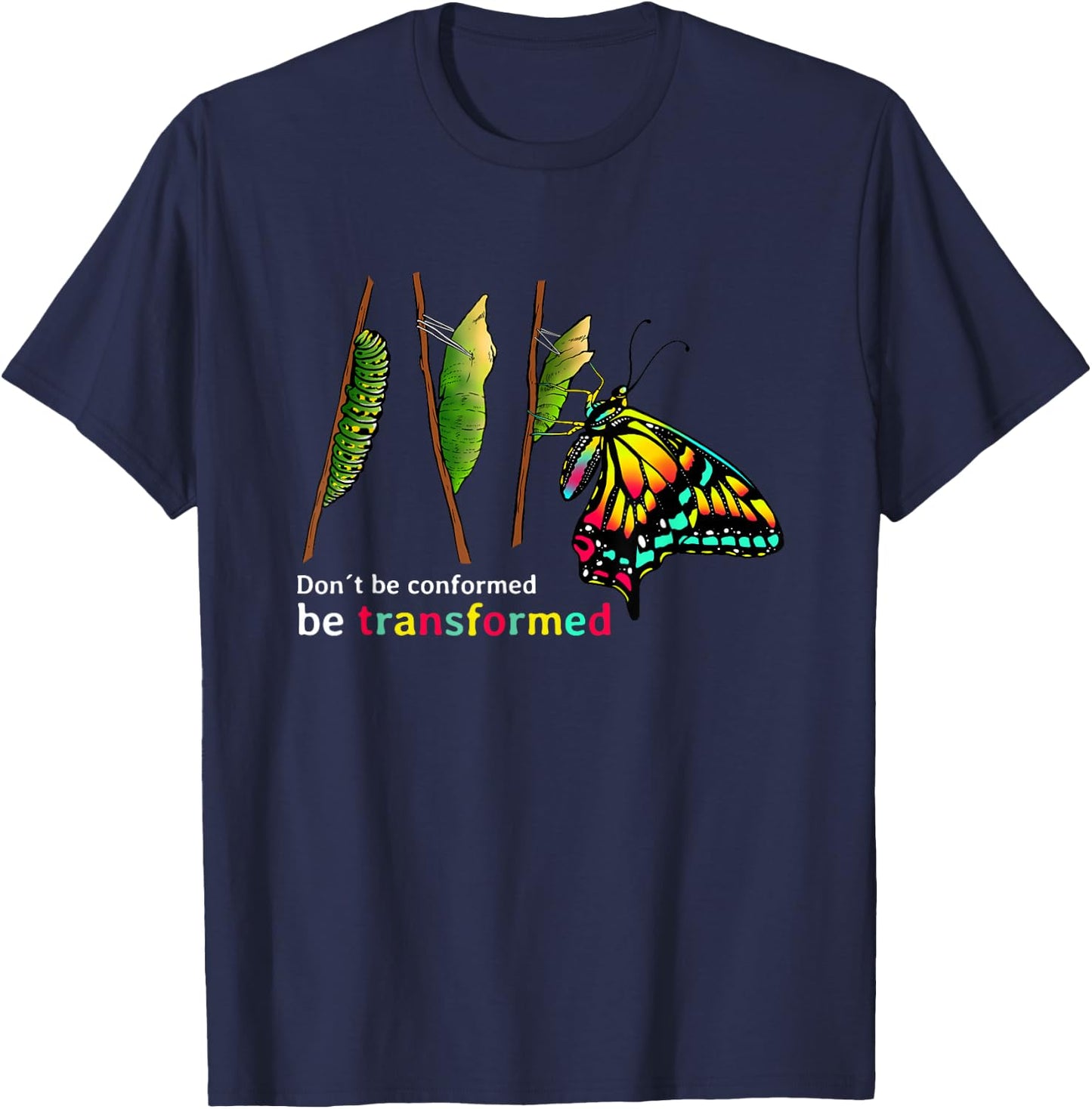Caterpillar Cocoon Butterfly Design for Butterfly Lover T-Shirt - T-Shirt | Navy