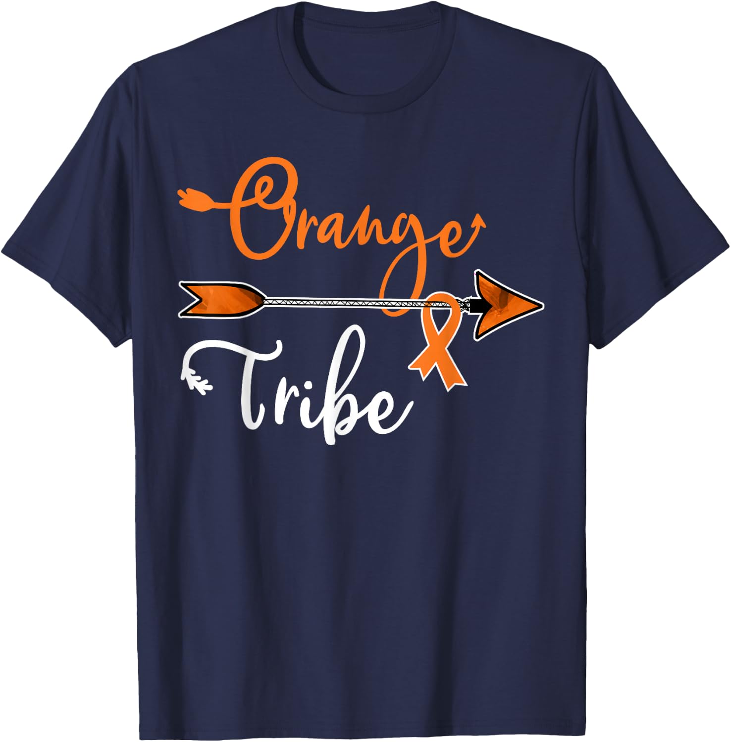 Kidney Leukemia Cancer Awareness Orange Ribbon Tribe T-Shirt - T-Shirt | Navy