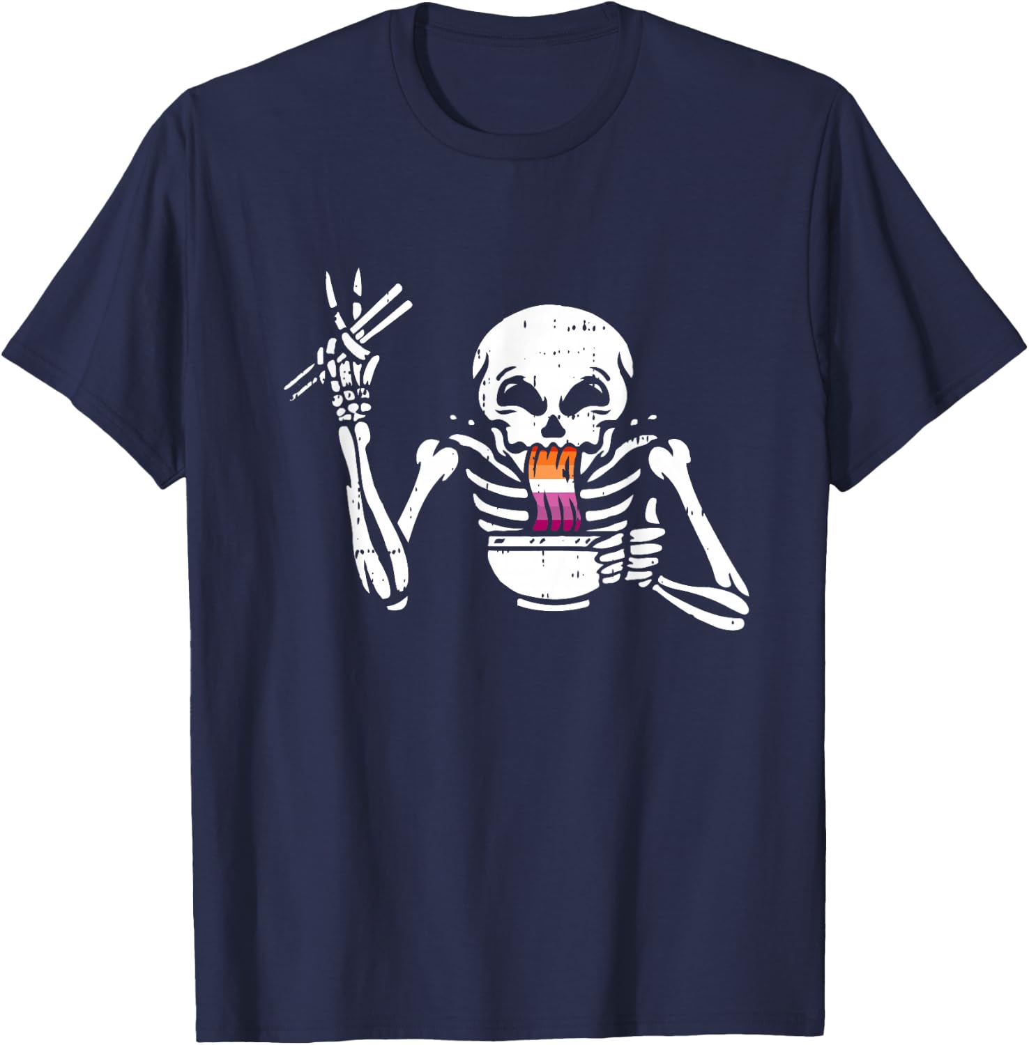 Eating Ramen Lesbian LGBT-Q Pride Japanese Skeleton T-Shirt - T-Shirt | Navy