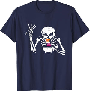 Eating Ramen Lesbian LGBT-Q Pride Japanese Skeleton T-Shirt - T-Shirt | Navy