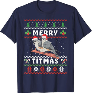 Funny Tufted Titmouse Merry Titmas Gift Bird watching T-Shirt - T-Shirt | Navy