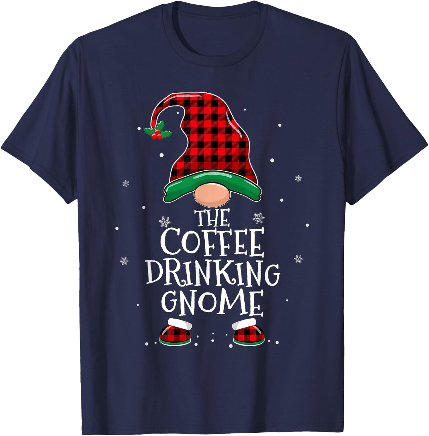 Coffee Drinking Gnome Xmas Family Matching Funny Christmas T-Shirt - T-Shirt | Navy