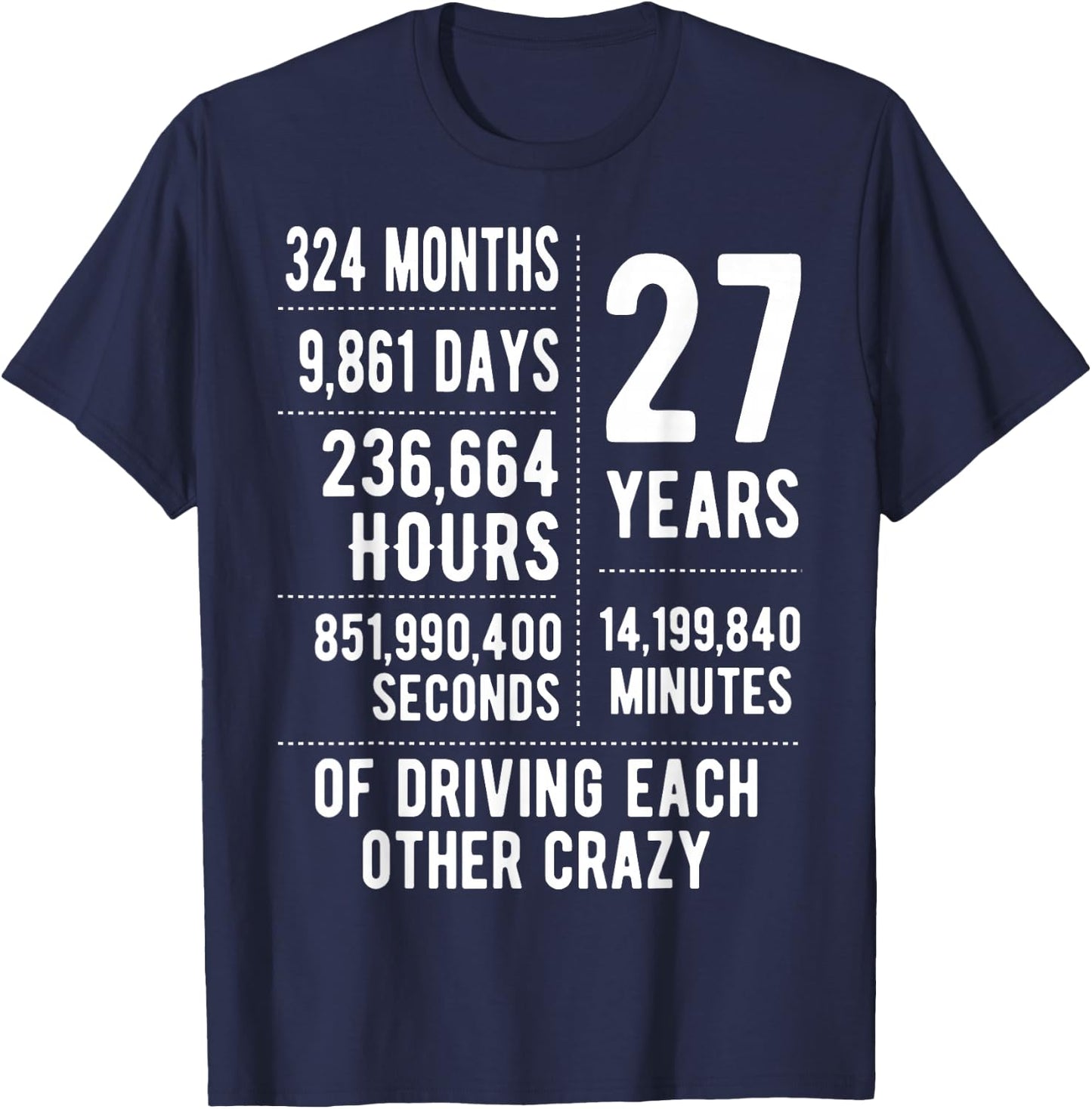 27 Years Married Funny 27th Wedding Anniversary T-Shirt - T-Shirt | Navy