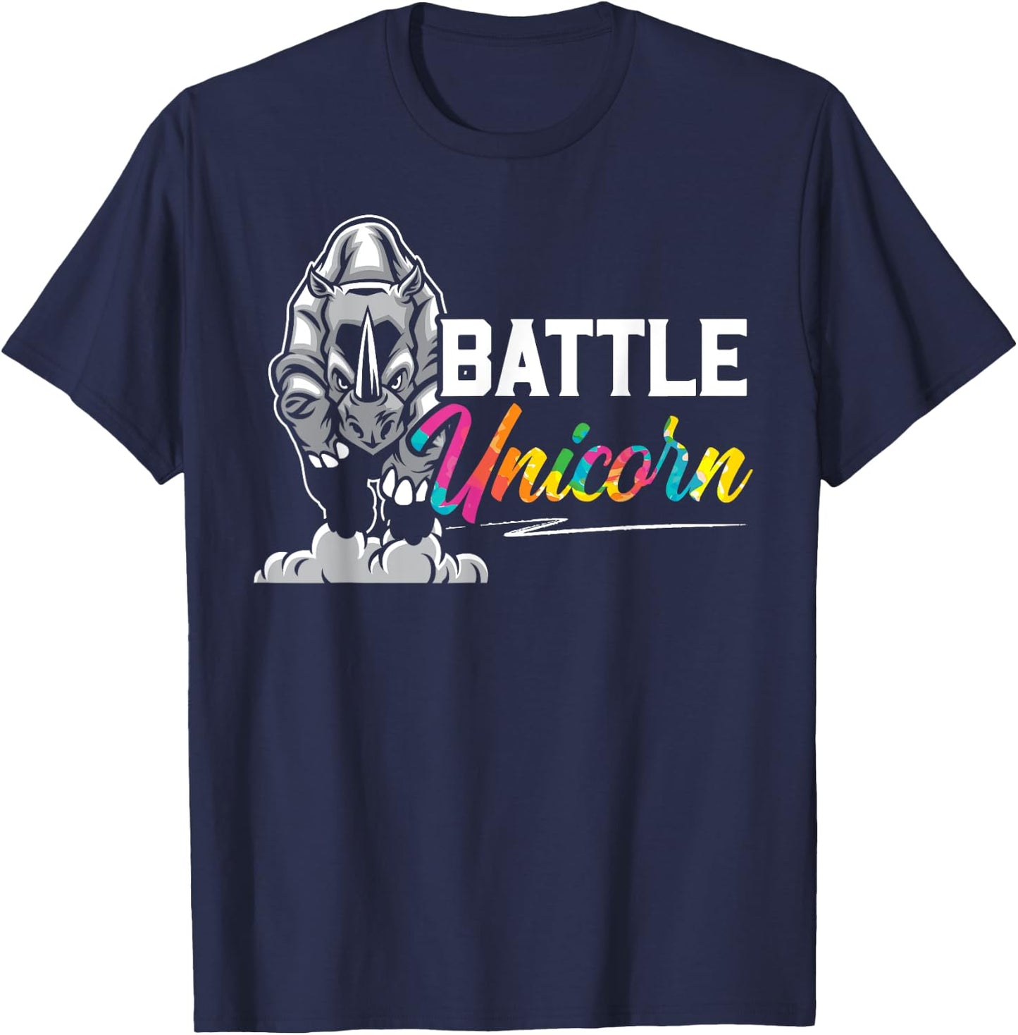 Battle Unicorn Rhinocerus Wildlife Animal Herbivore Rhino T-Shirt - T-Shirt | Navy
