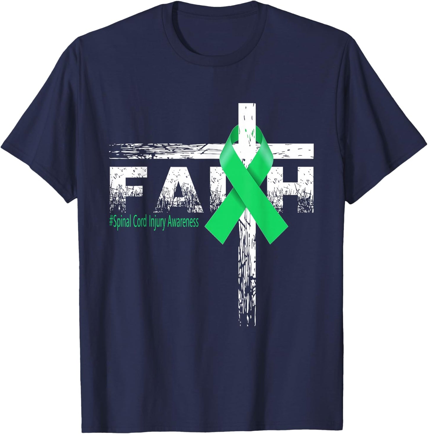Spinal Cord Injury Awareness Christian Faith & Cross T-Shirt - T-Shirt | Navy
