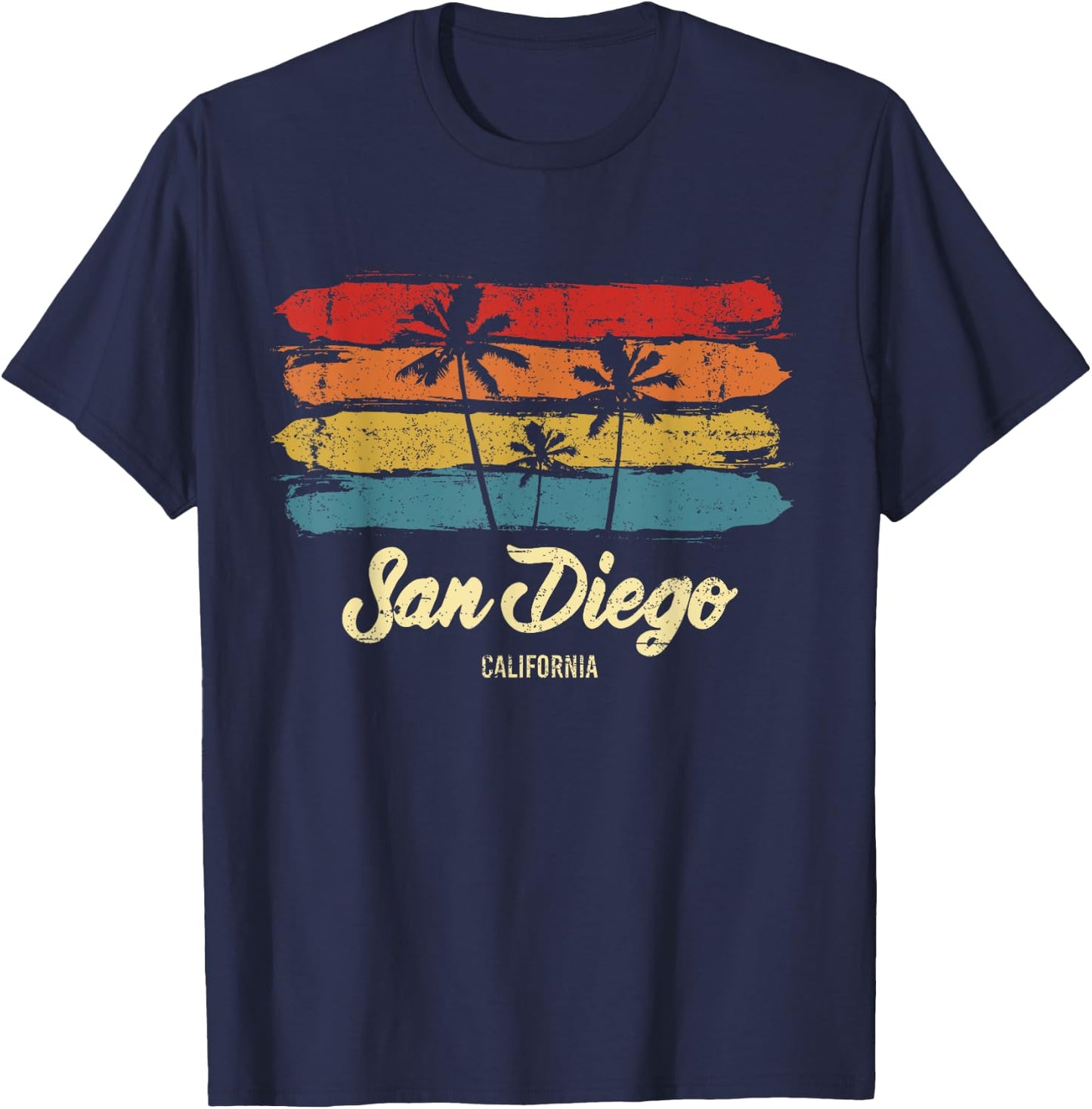 Vintage San Diego California Palm Trees CA Retro T-Shirt - T-Shirt | Navy