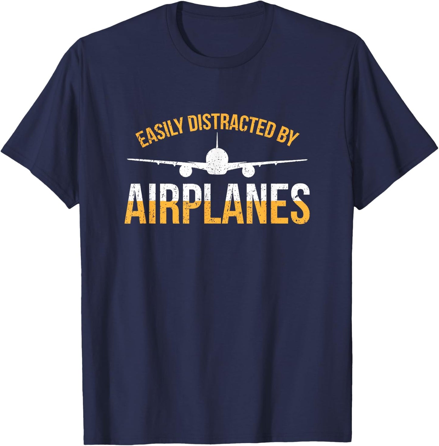 Easily Distracted By Airplanes Pilot Aviation Airplane T-Shirt - T-Shirt | Navy