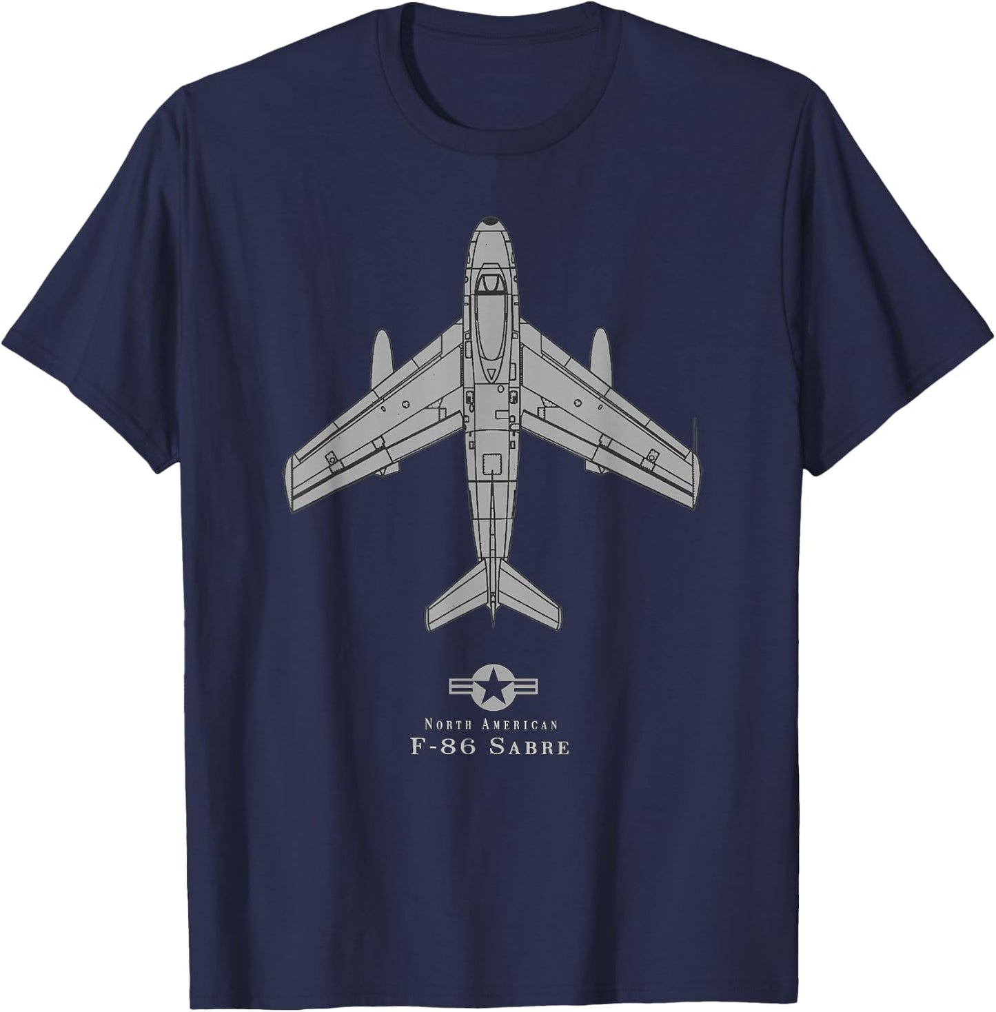 F-86 Sabre Tech Drawing Cold War Jet Fighter Airplane T-Shirt - T-Shirt | Navy