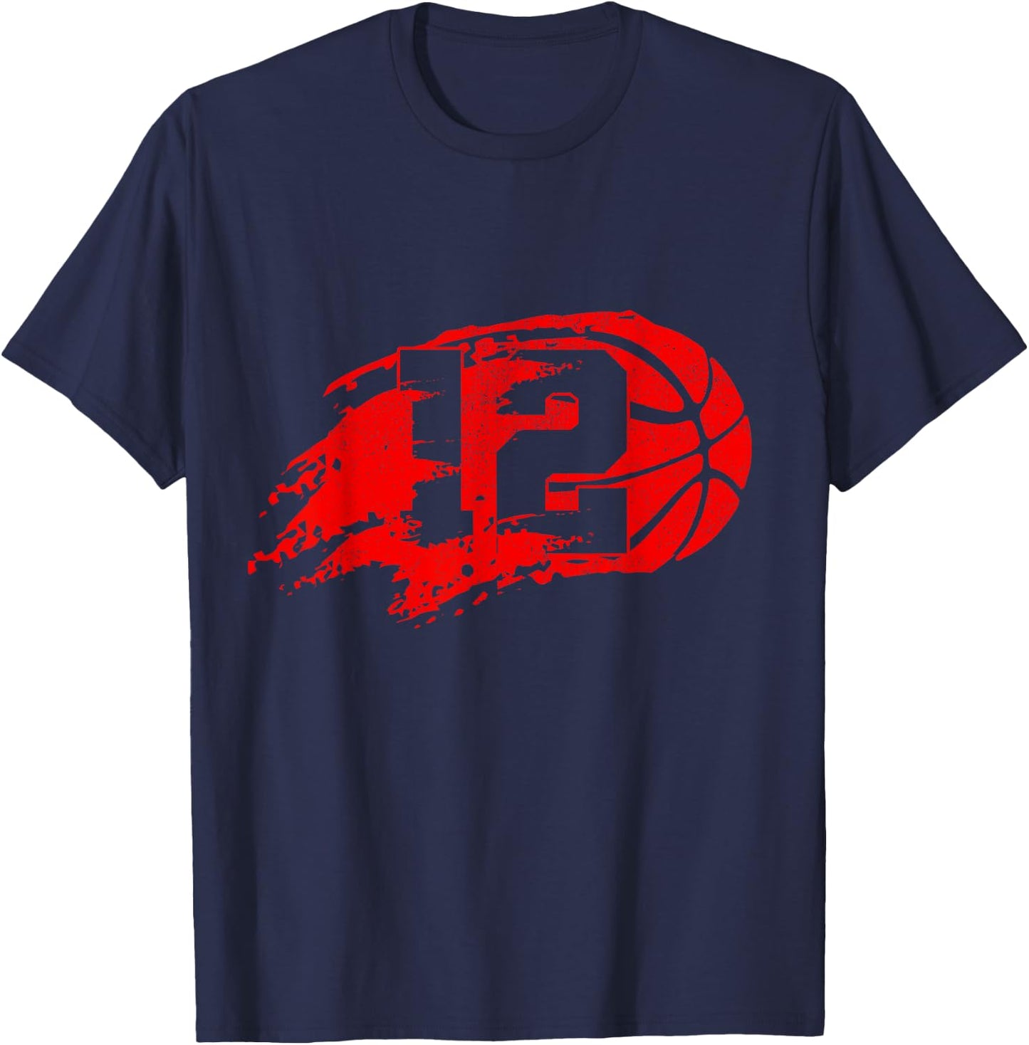 Basketball Distressed 12th 12 Year Old Birthday Party Theme T-Shirt - T-Shirt | Navy
