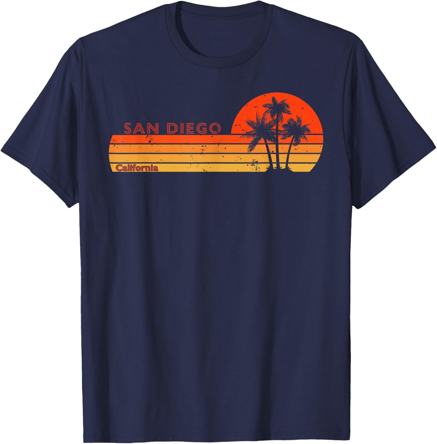 San Diego California Retro Vintage Sunset T-Shirt - T-Shirt | Navy