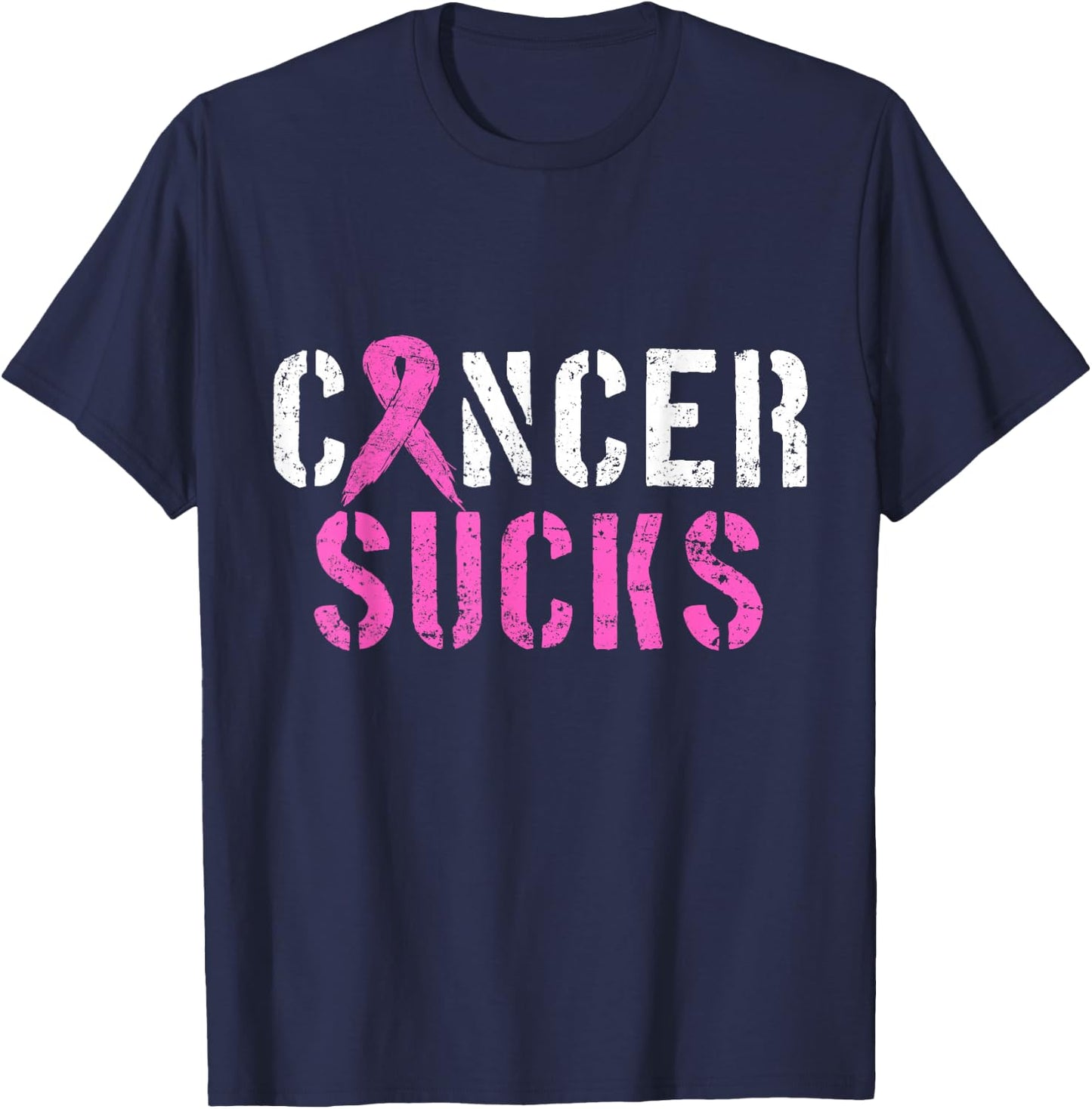 Cancer Sucks Pink Ribbon T-Shirt - T-Shirt | Navy