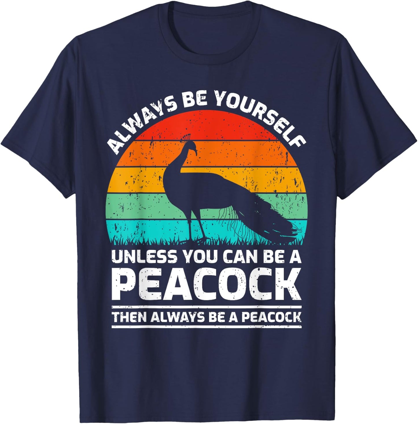 Vintage Peacock Bird Lover Retro Cute Peacock T-Shirt - T-Shirt | Navy