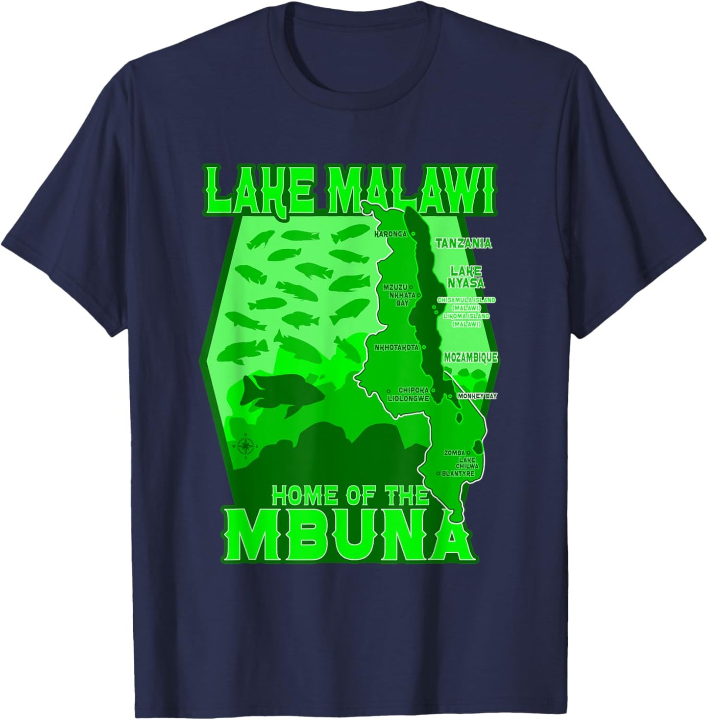 Lake Malawi Africa Cichlids Aquarium Fish Mbuna Peacock T-Shirt - T-Shirt | Navy