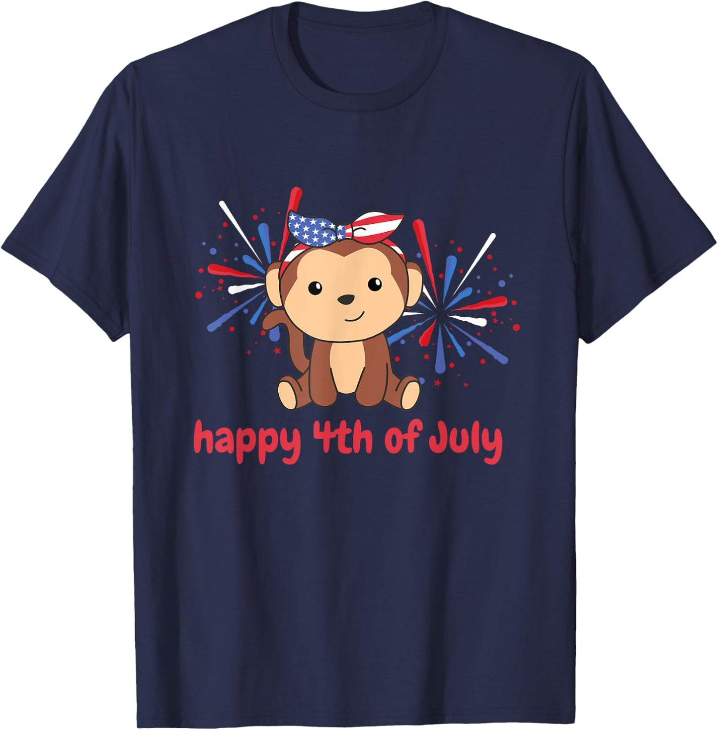 4th Of July American Monkey For Kids Usa Fireworks Monkey T-Shirt - T-Shirt | Navy
