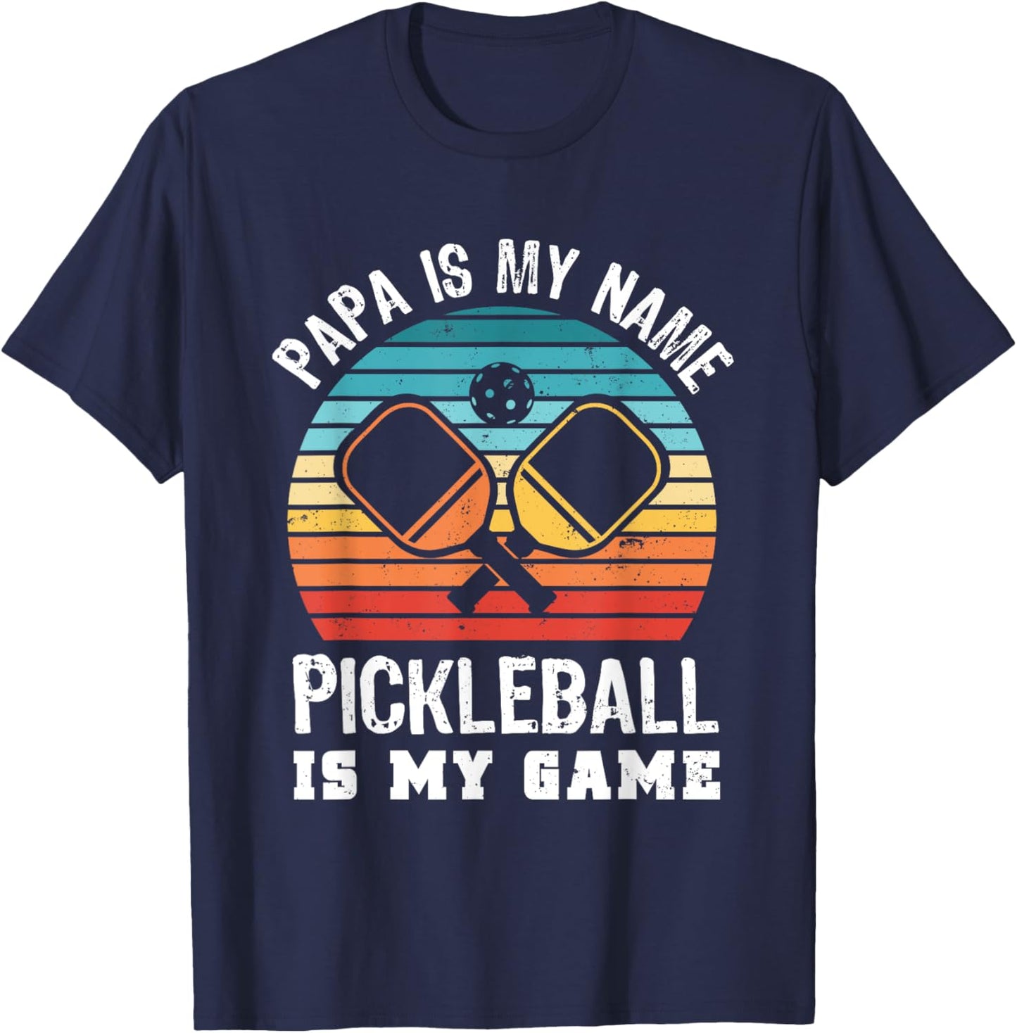 Funny Retro Papa Pickleball Sunset Gift T-Shirt - T-Shirt | Navy