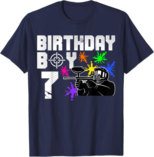 7th Birthday Paintball Outdoor Sport 7 Year Old Funny B-Day T-Shirt - T-Shirt | Navy