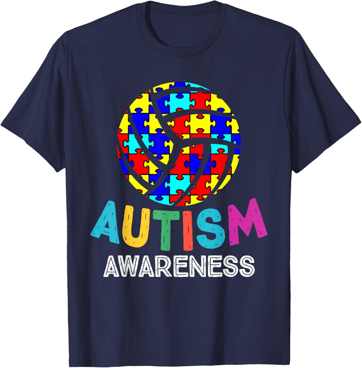 Autism Awareness Month Volleyball Sports Ribbon Women Shirt T-Shirt - T-Shirt | Navy