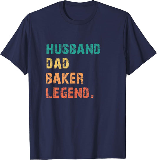 Husband Dad Baker Legend Vintage Retro Best Papa T-Shirt - T-Shirt | Navy