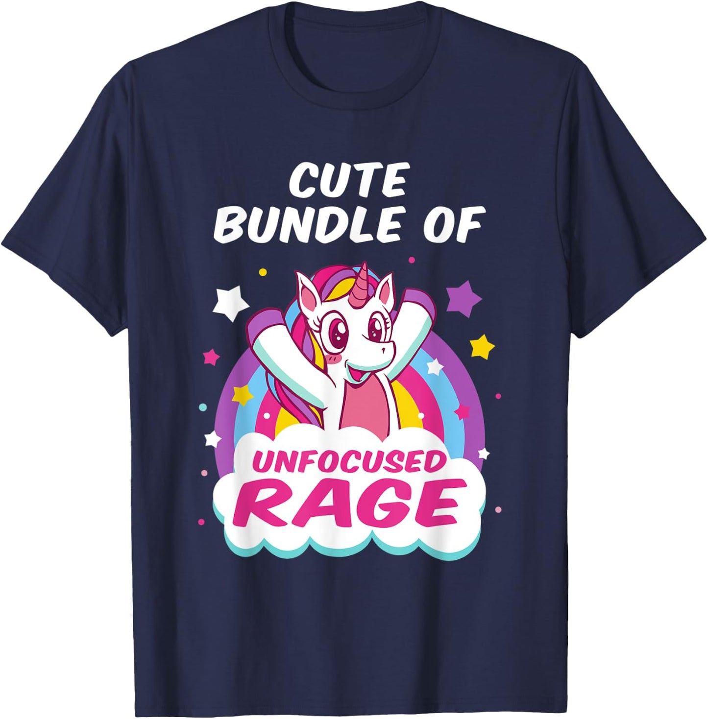Cute Bundle Of Unfocused Rage Pastel Goth Rainbow Unicorn T-Shirt - T-Shirt | Navy