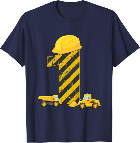 1st Birthday Digger 1 Year Builder Excavator Gift T-Shirt - T-Shirt | Navy