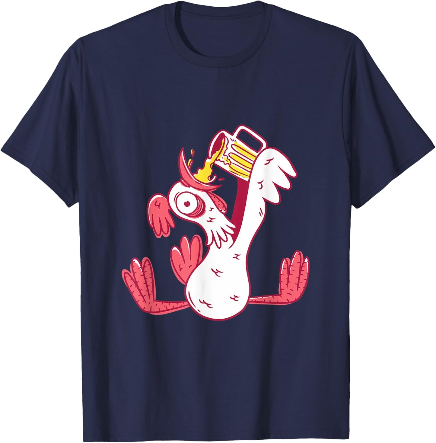 Funny Drunk Rooster Animal Chicken Beer Alcohol Party Gift T-Shirt - T-Shirt | Navy