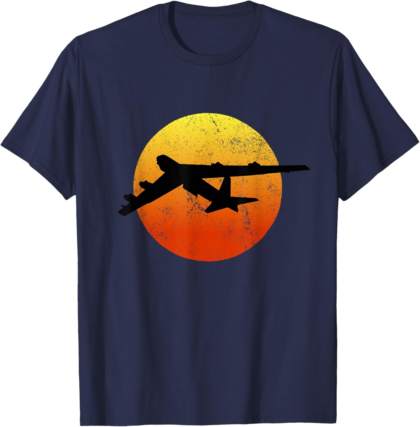 THE SALTY VETERAN B-52 Stratofortress Silhouette Bomber Plane - Men's Black Small Classic Fit Retro Style Cotton Polyester T-Shirt - T-Shirt | Navy