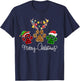 Merry Christmas Dog Paws Lights Buffalo Plaid & Leopard Xmas Men Women Kids T-Shirt - T-Shirt | Navy