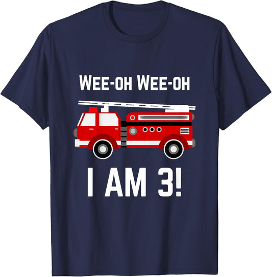 Kids Kids Firetruck 3 Year Old Birthday 3rd Birthday Gift T-Shirt - T-Shirt | Navy
