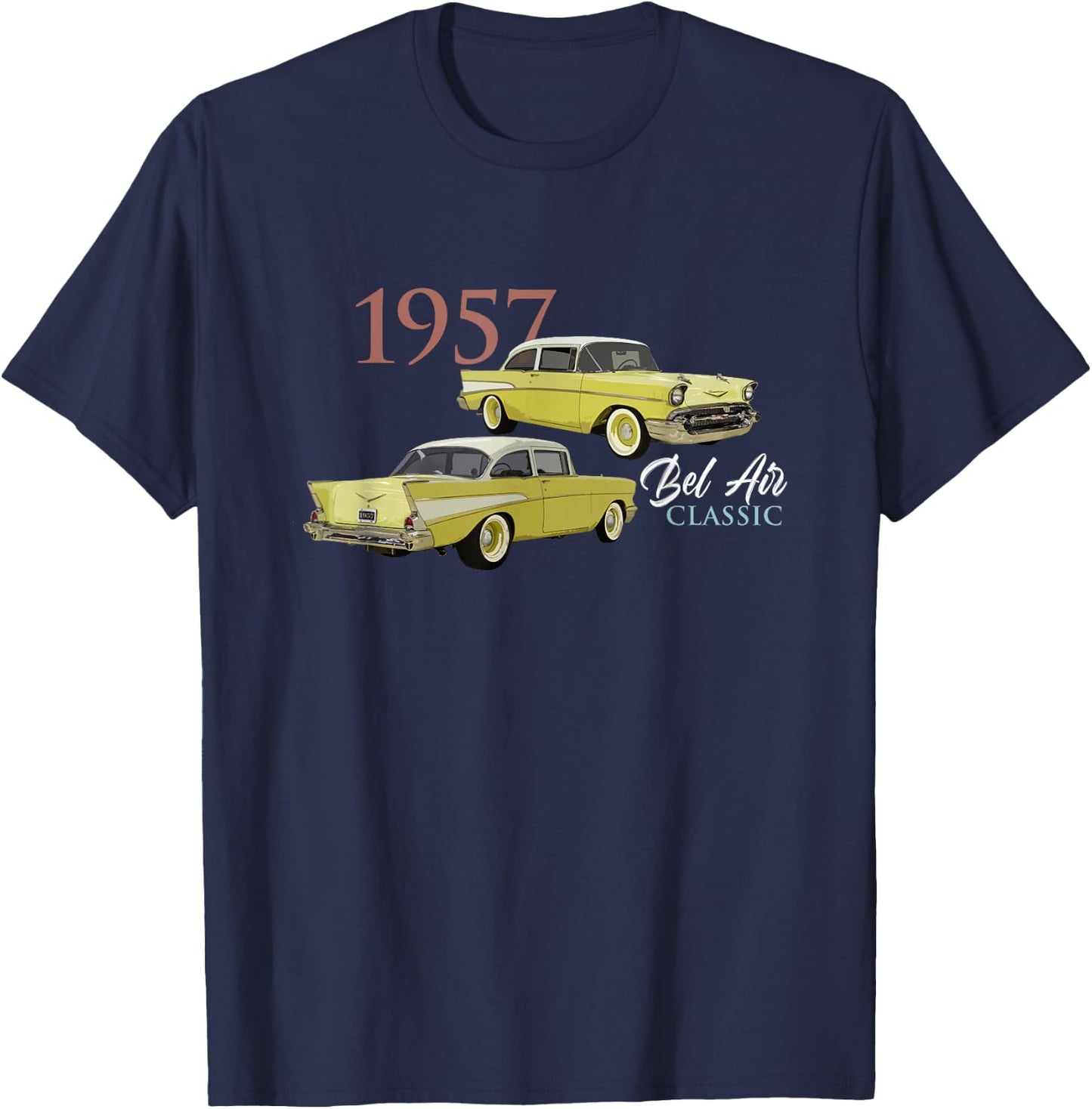 Vintage Cars, Classic Cars, 1957 BEL AIR, 1950'S, Yellow CAR T-Shirt - T-Shirt | Navy