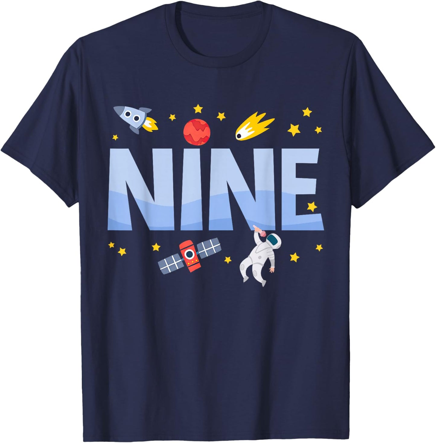 Nine Birthday Boys Astronaut 9th Bday Party 9 Year Old Kids T-Shirt - T-Shirt | Navy