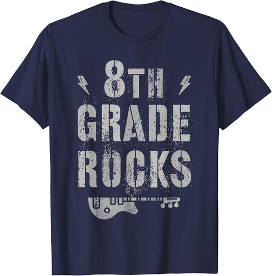 8th GRADE ROCKS Teacher EIGHTH Grader Rockstar Team My Jam Women Kids T-Shirt - T-Shirt | Navy