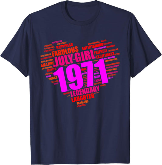 July 1971 Girl Limited Edition Love Big Heart 50th Birthday T-Shirt - T-Shirt | Navy