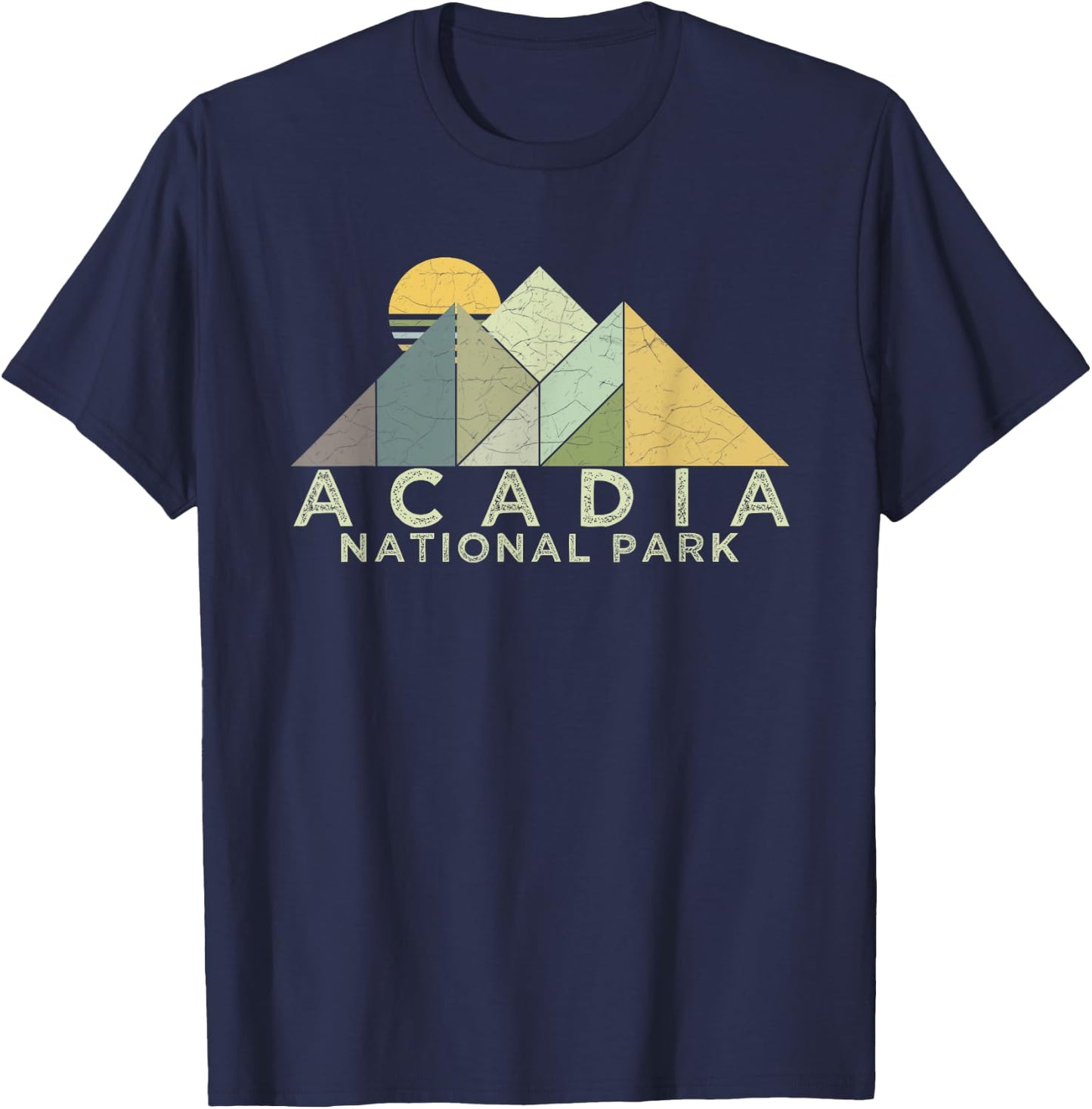 Retro Acadia National Park Distressed Hiking T-Shirt - T-Shirt | Navy