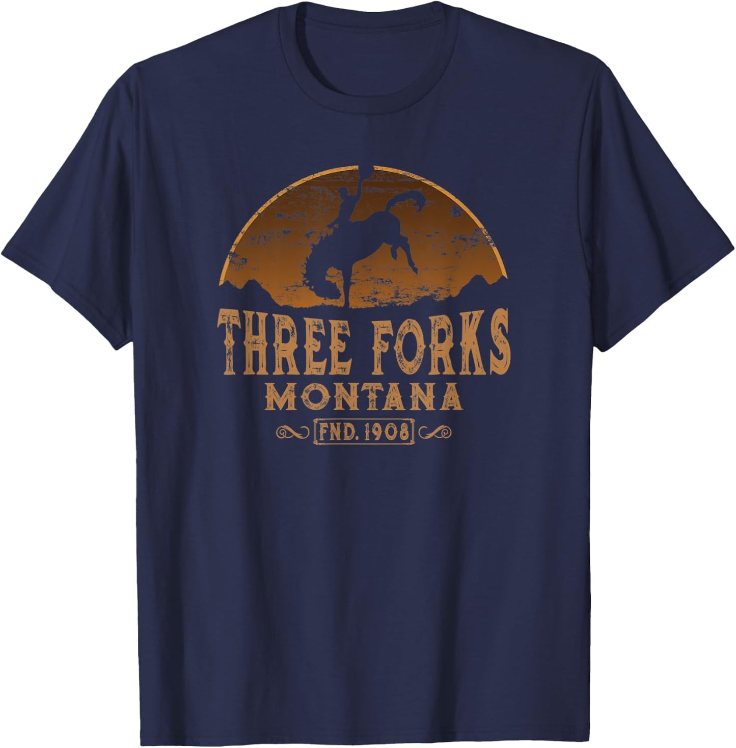 Three Forks Montana MT Wild West Rodeo Cowboy T-Shirt - T-Shirt | Navy