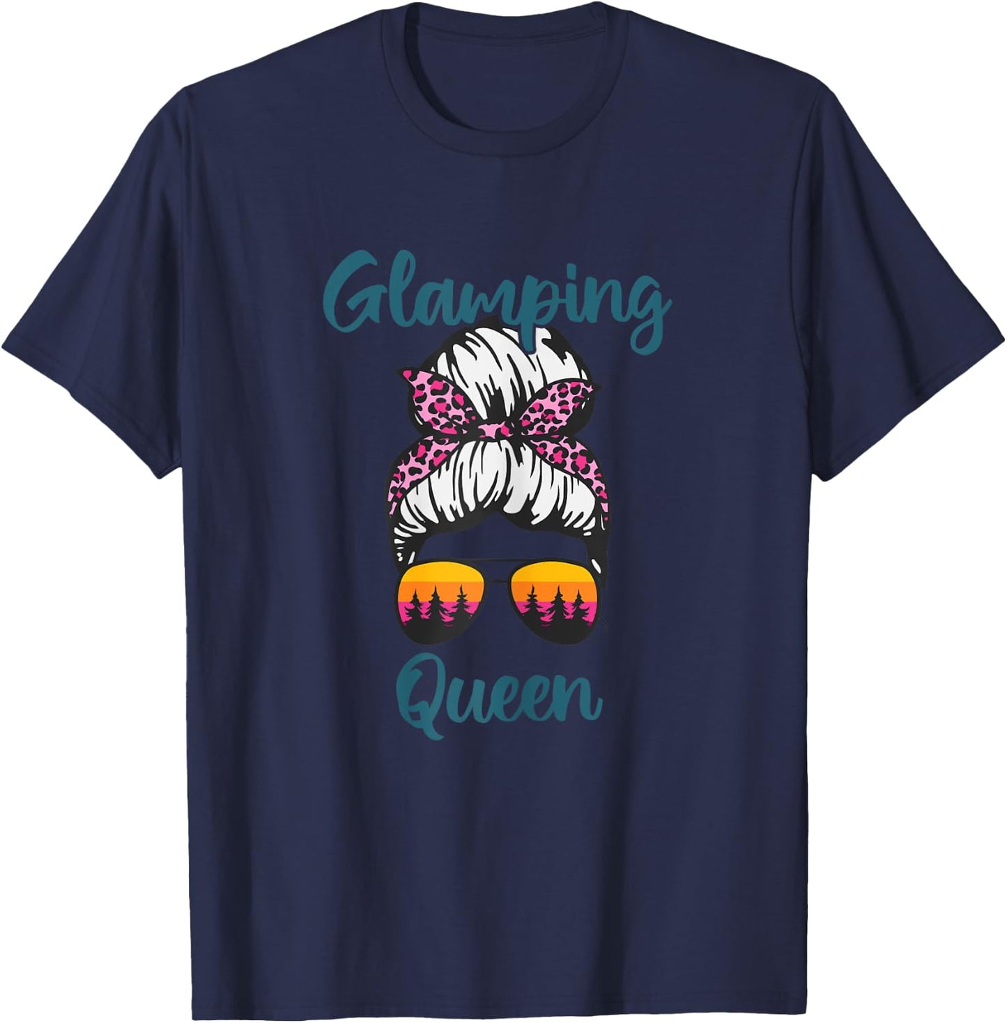 Funny Camping Hair Messy Bun Outdoor Glamping Queen T-Shirt - T-Shirt | Navy
