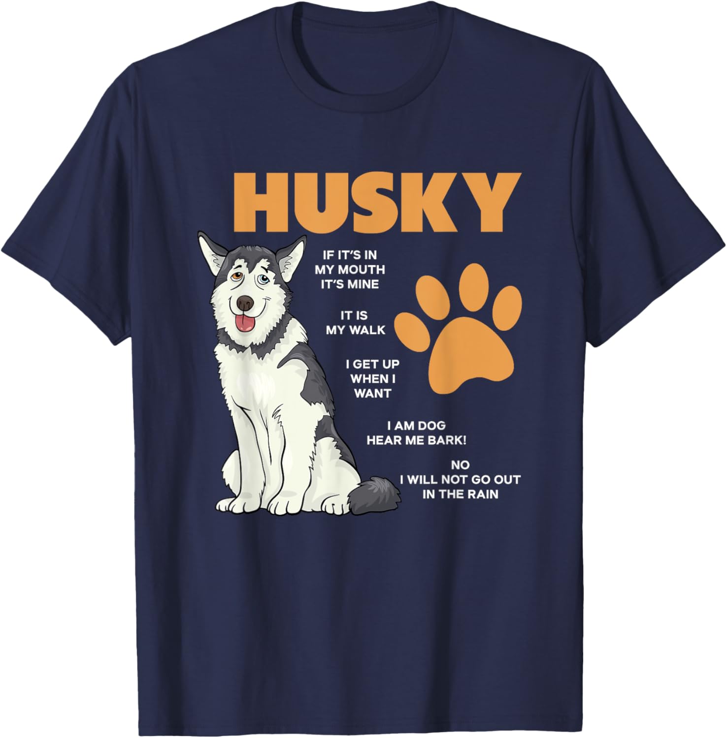 Siberian Husky Owner Rules Dog Lover Huskies Funny Husky Women Girls Kids T-Shirt - T-Shirt | Navy