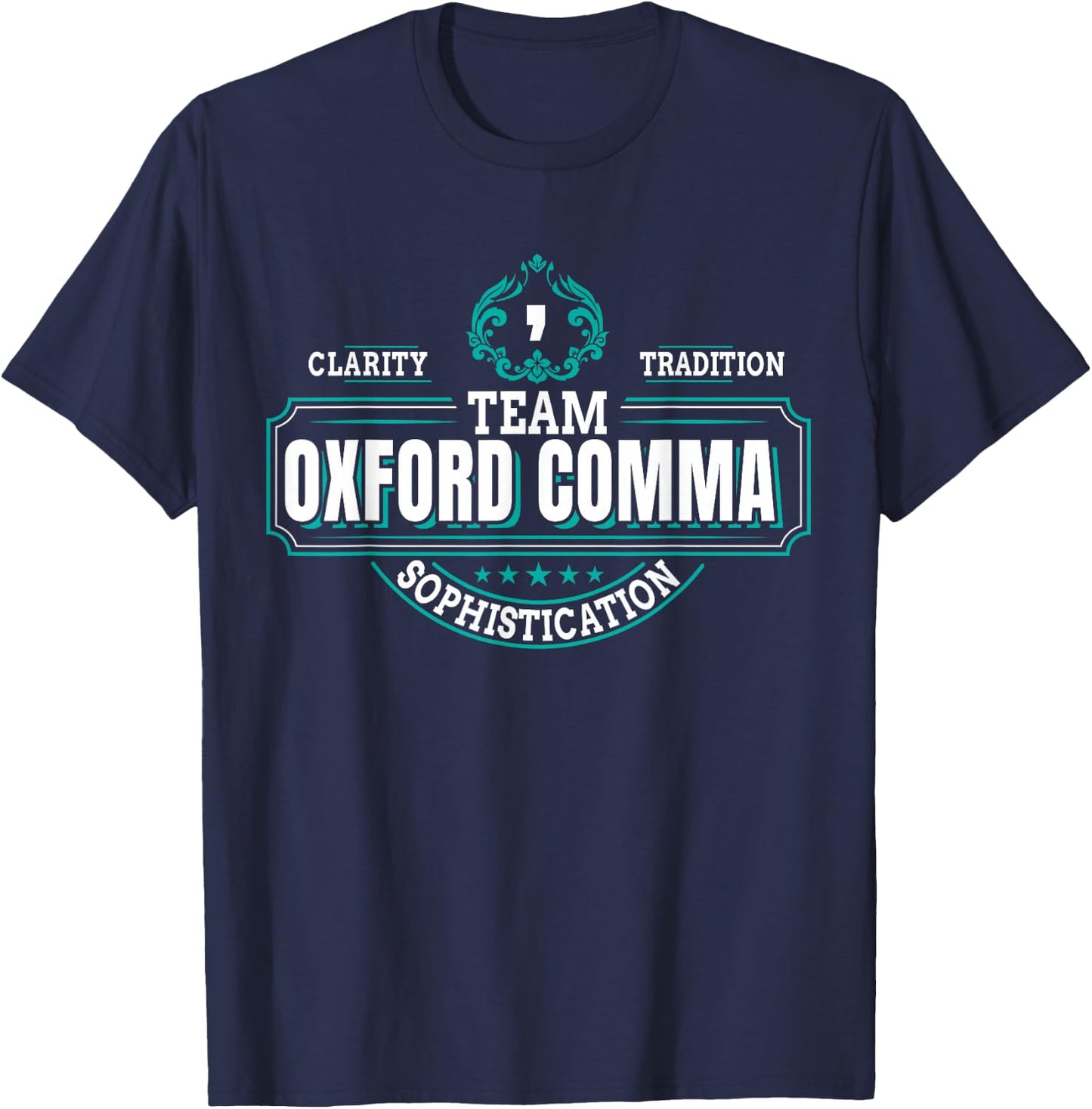 Funny Team Oxford Comma - Grammar Book Lovers Design T-Shirt - T-Shirt | Navy