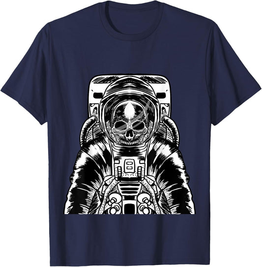 Astronaut Skull Surreal Galaxy Spaceman Skeleton Goth Gift T-Shirt - T-Shirt | Navy