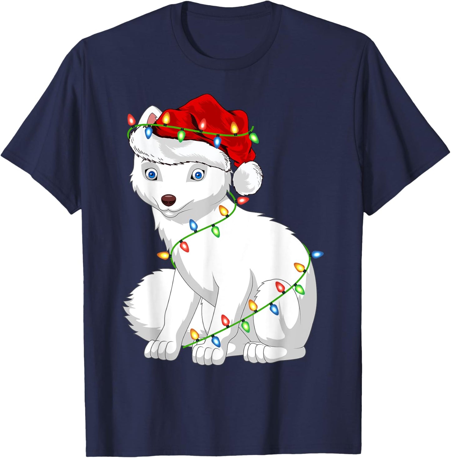Arctic Fox Animal Lover Xmas Santa Hat Arctic Fox Christmas T-Shirt - T-Shirt | Navy