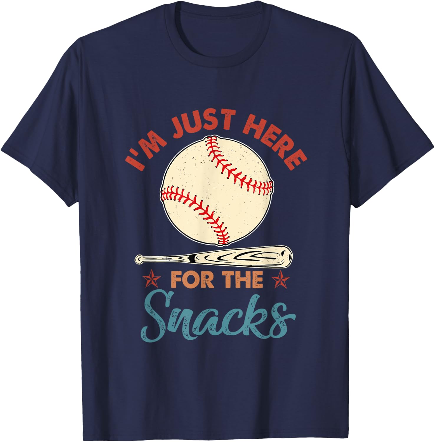 I'm Just Here For The Snacks Fantasy Baseball Vintage T-Shirt - T-Shirt | Navy