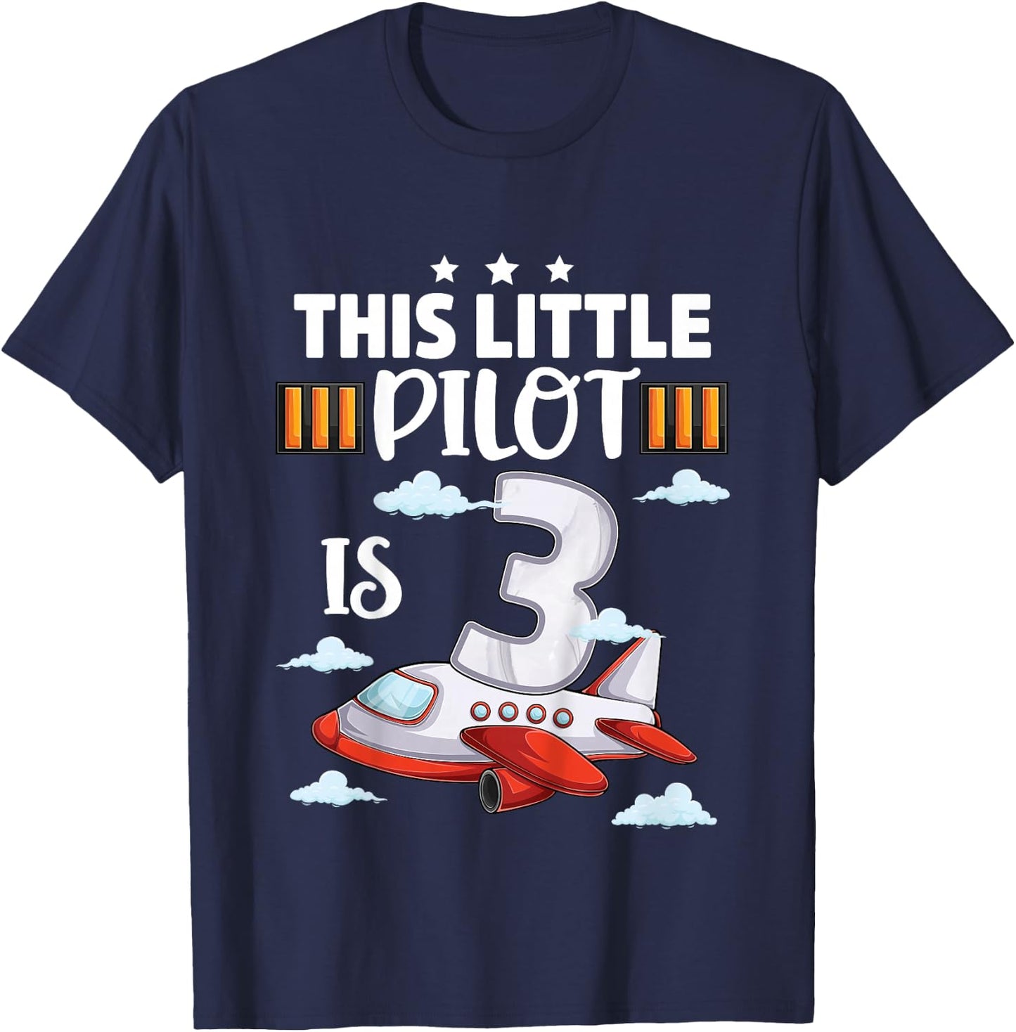 Kids 3 Year Old Boy Girl Airplane Pilot 3rd Birthday Aircraft T-Shirt - T-Shirt | Navy