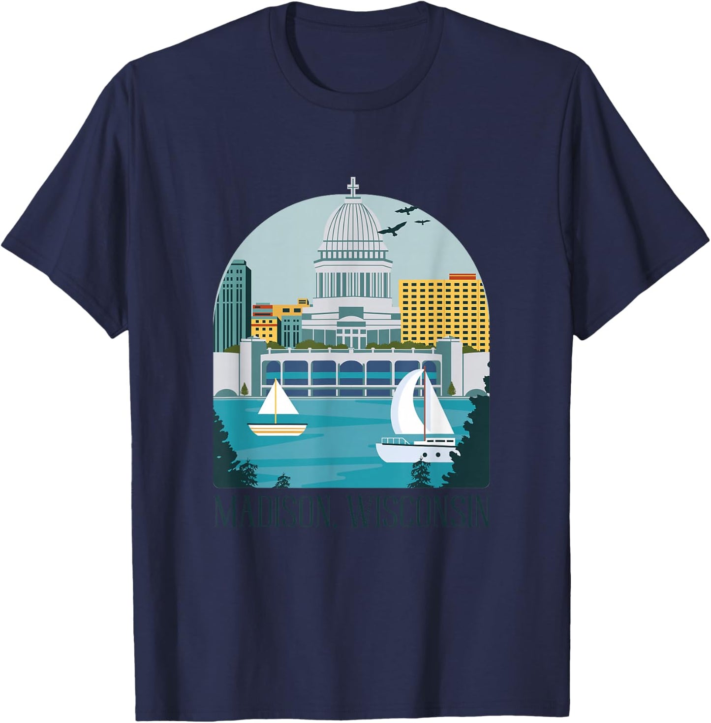 Madison Wisconsin Skyline Vintage T-Shirt - T-Shirt | Navy