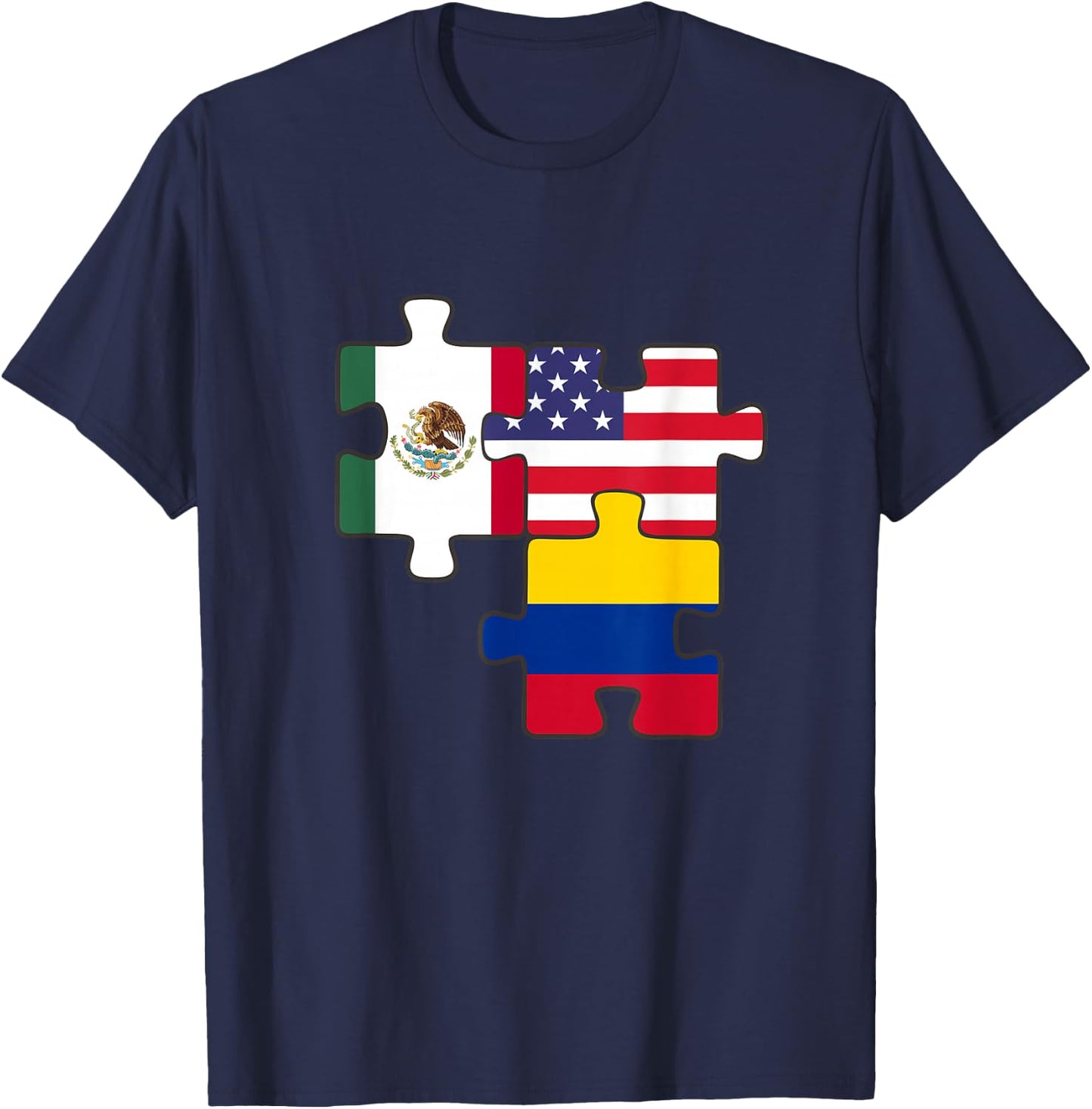 Mexican and Colombian roots plus USA flag T-Shirt - T-Shirt | Navy