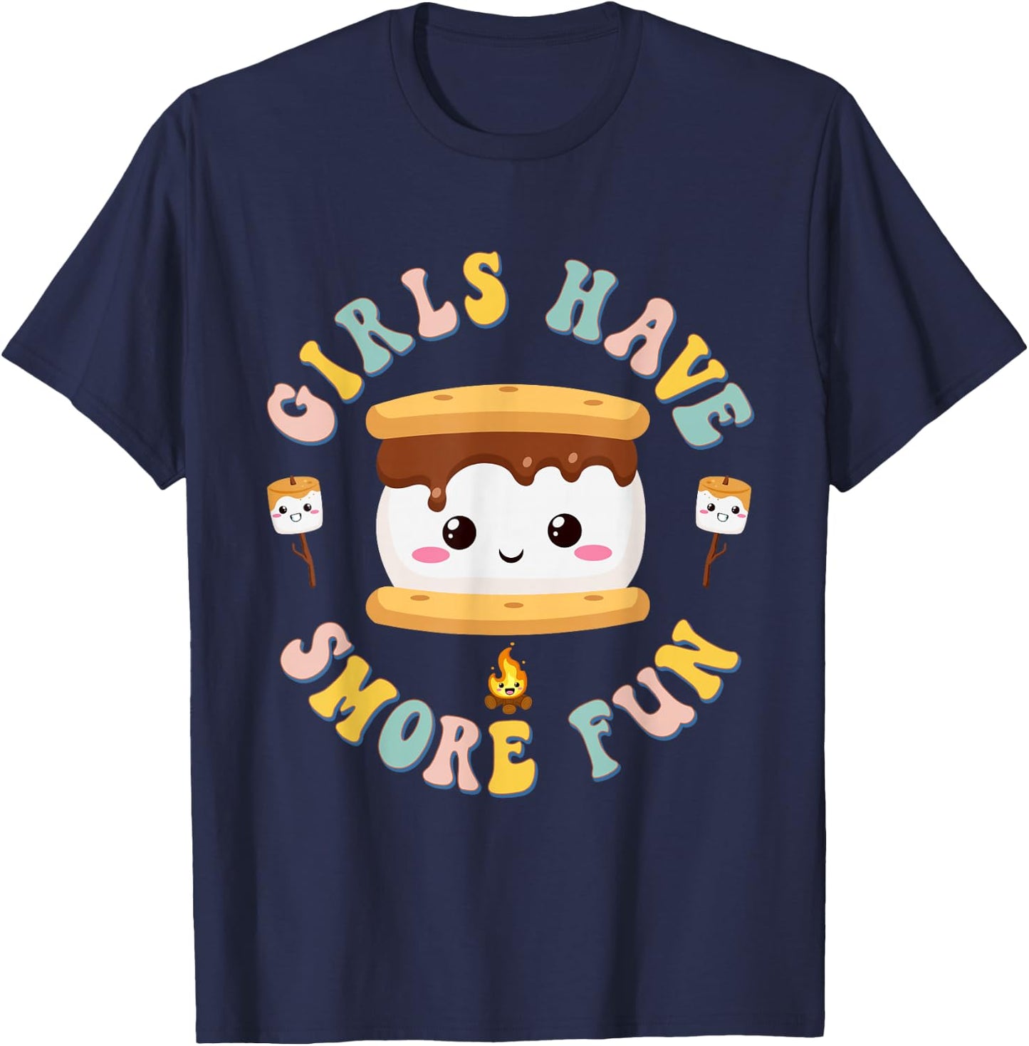 Women Camping Kawaii Smores Girls Have S'More Kids Camping T-Shirt - T-Shirt | Navy