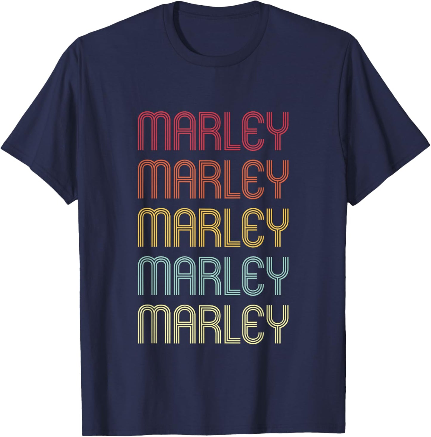 Marley Retro Wordmark Pattern Vintage Personalized 70s T-Shirt - T-Shirt | Navy