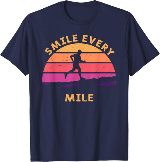 Trail Running Vintage Smile Every Mile run gift T-Shirt - T-Shirt | Navy