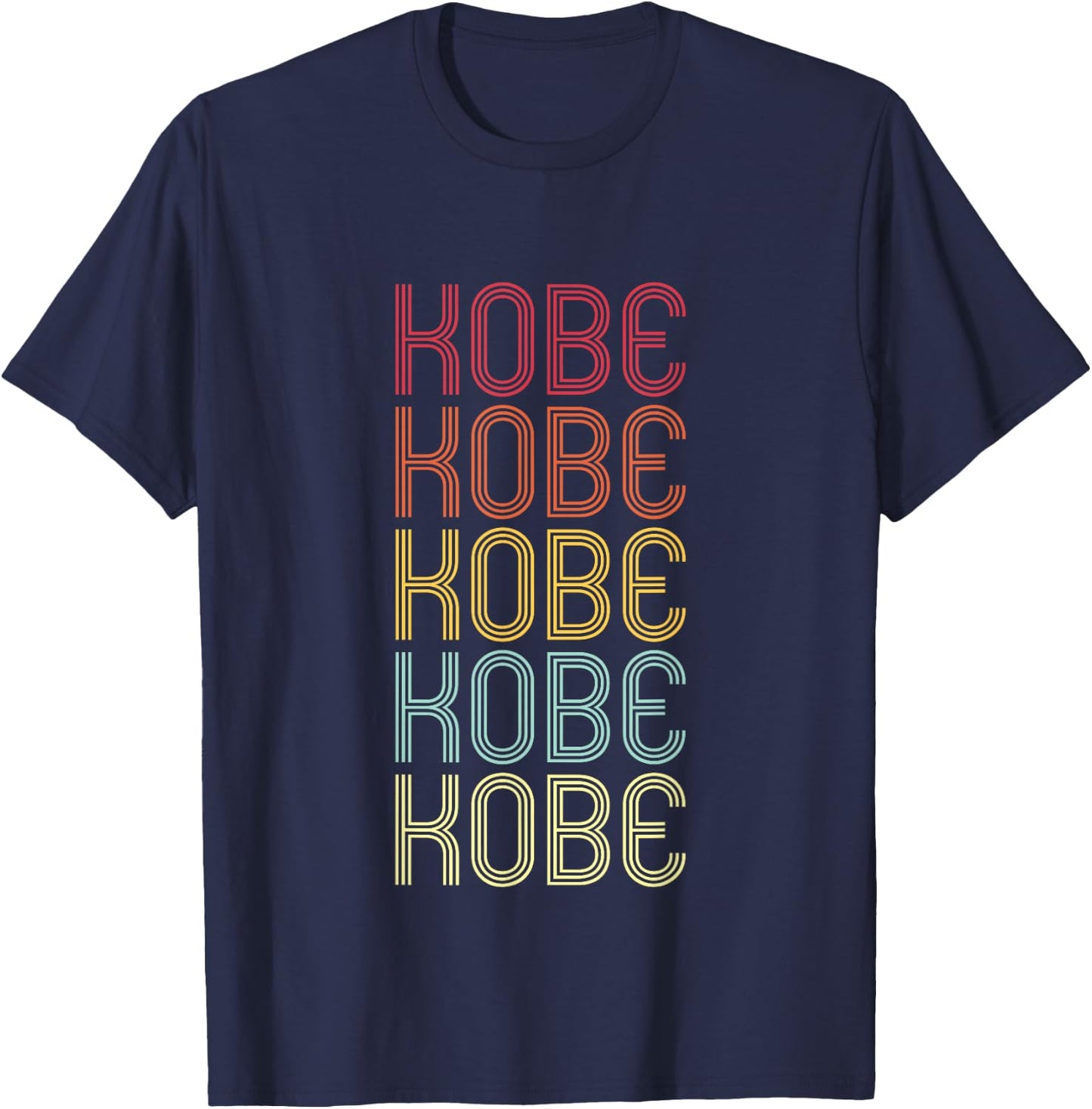 Kobe Retro Wordmark Pattern Vintage Personalized 70s T-Shirt - T-Shirt | Navy