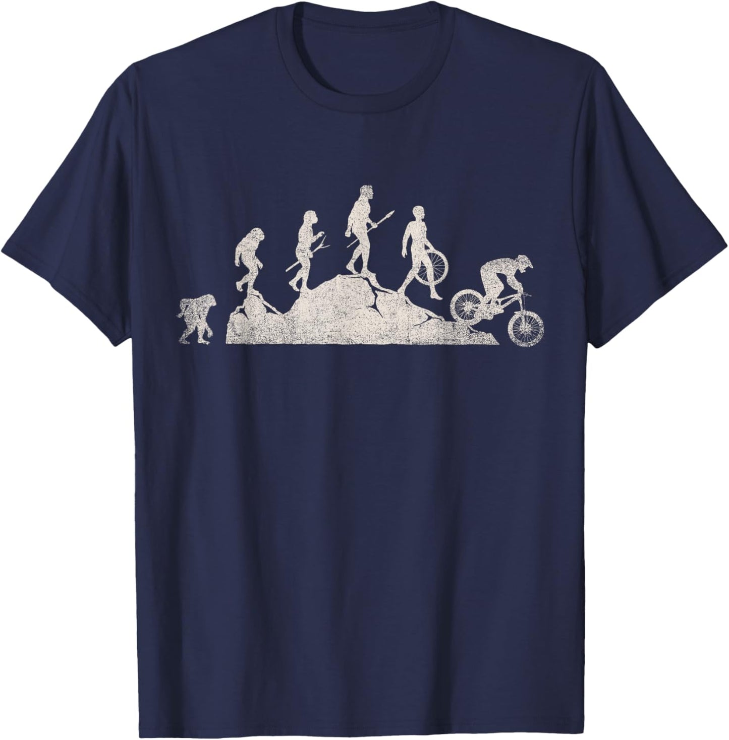 Mountain Biking Evolution Vintage MTB Bicycle Bike Rider T-Shirt - T-Shirt | Navy