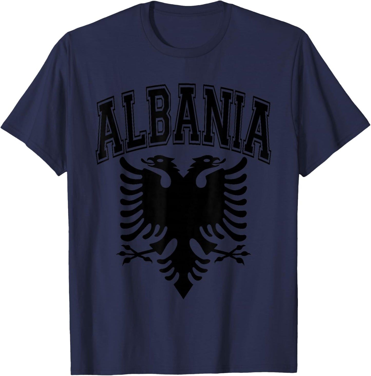 Albania Flag Eagle and Text Red with Black Print T-Shirt - T-Shirt | Navy