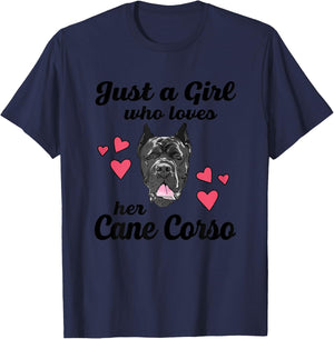 Just A Girl Who Loves Her Cane Corso Funny Dog Mom T-Shirt - T-Shirt | Navy